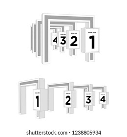 3d gate entrance with blank space box for image and numbers. vector sketch outline drawing editable.