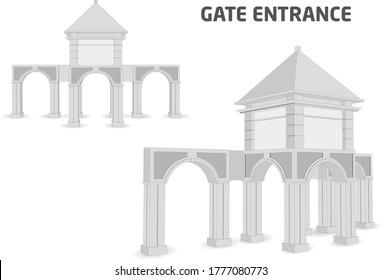 3d gate entrance with blank space logo company. Vector editable sketch outline drawing coloring background isolated.