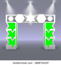 3D-Tor-Eingang mit Leerraum-Logo-Gesellschaft und Spot für die Veranstaltung Ausstellung. Vektorbearbeitbar einzeln.
