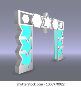3d gate entrance with blank space logo company and spotlight for event exhibition. Vector editable isolated.
