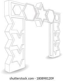 3d gate entrance with blank space. Company logo for event exhibition. Vector editable sketch outline drawing coloring isolated.