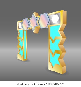 3d gate entrance with blank space logo company and spotlight for event exhibition. Vector editable isolated.