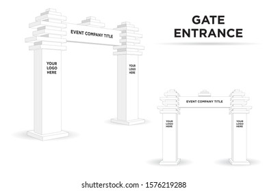 3d gate entrance box block style with blank space logo company for event exhibition. Vector editable sketch outline drawing colorong isolated.