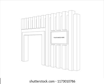 3d gate entrance box style with LED TV screen for information exhibition. Vector sketch outline drawing editable. 