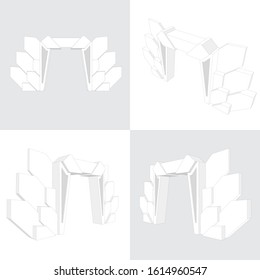 3d gate entrance digital technology style with blank space logo company for event exhibition. Vector editable sketch outline drawing coloring isolated.