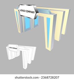 3d gate entrance digital technology style decoration with blank space logo company for event exhibition. Vector editable isolated sketch outline drawing coloring.