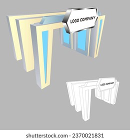3d entrada de entrada tecnología digital decoración estilo con logotipo de espacio en blanco compañía para exposición de eventos. Coloración de dibujo de esbozo aislado modificable por vectores.