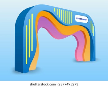 3d gate entrance digital technology colorful style decoration with blank space logo company for event exhibition. Vector editable isolated sketch outline drawing coloring.