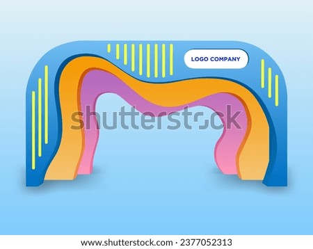 3d gate entrance digital technology colorful style decoration with blank space logo company for event exhibition. Vector editable isolated sketch outline drawing coloring.