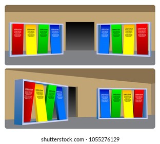 3d gate entrance display text product, colorful panel partition . Vector editable.