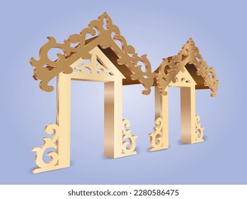 3d gate entrance double access with ornament floral texture decoration single access for event meeting seminar exhibition. Vector editable isolated.