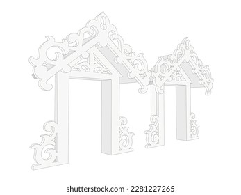3d gate entrance double access with ornament floral texture decoration single access for event meeting seminar exhibition. Vector editable isolated sketch outline drawing coloring.