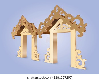 3d gate entrance double access with ornament floral texture decoration single access for event meeting seminar exhibition. Vector editable isolated.