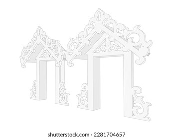 3d gate entrance double access with ornament floral texture decoration single access for event meeting seminar exhibition. Vector editable isolated sketch outline drawing coloring.