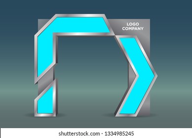 3d gate entrance exhibition digital technology style with blank space for logo company. Vector editable isolated.