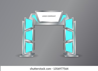 3d gate entrance exhibition, digital technology style with blank space for logo company. Vector editable isolated.