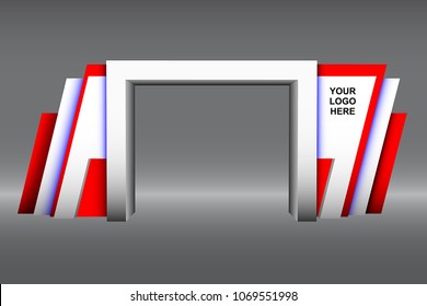 3d gate entrance front view abstract style for exhibition white and red color logo company space. Vector editable.