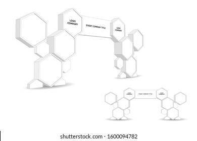 3d Gate Entrance Hi Tech Polygonal Hexagon Style With Blank Space Logo Company For Event Exhibition. Vector Editable Sketch Outline Drawing Colorong Isolated.