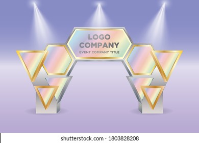 3d gate entrance hi-tech futuristic geometric polygonal hexagon style with blank space logo company for event exhibition. Vector editable isolated.