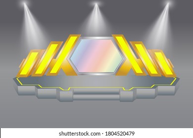 3d gate entrance hi-tech futuristic geometric hexagon style with blank space logo company and spotlight for event exhibition. Vector editable isolated.