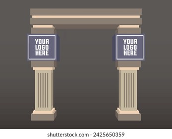 3d gate entrance pillar decoration with blank space logo company for event exhibition. Vector editable isolated.