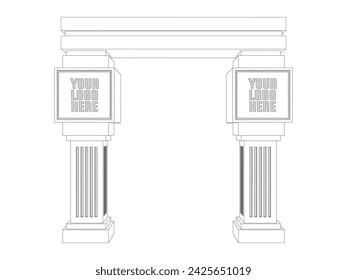 3d gate entrance pillar decoration with blank space logo company for event exhibition. Vector editable sketch outline drawing coloring isolated.