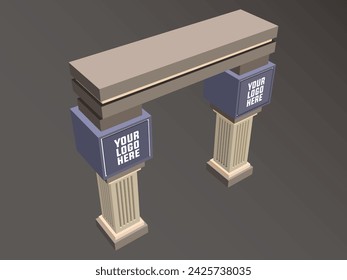 3d gate entrance pillar decoration with blank space logo company for event exhibition. Vector editable isolated.