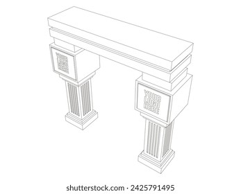 3d gate entrance pillar decoration with blank space logo company for event exhibition. Vector editable sketch outline drawing coloring isolated.