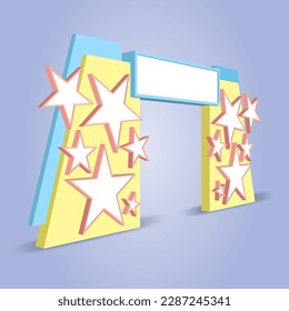 3d  gate entrance single access star decoration with blank space logo company for event exhibition. Vector editable isolated.