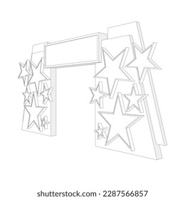 3d  gate entrance single access star decoration with blank space logo company for event exhibition. Vector editable isolated sketch outline drawing coloring.