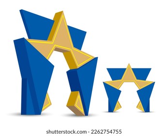 Die Dekoration im Stil der Sterne mit dem 3D-Tor ist goldblau, mit dem Logo-Logo für die Veranstaltung. Vektorgrafik-bearbeitbarer einzeln Hintergrund.