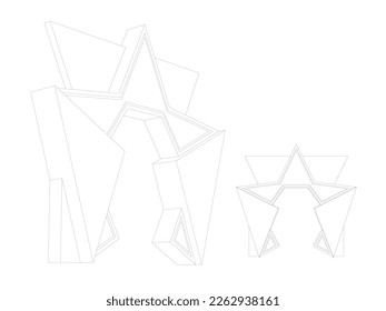 3d gate entrance star decoration style with blank space logo company for event awarding expo. Vector sketch outline drawing coloring editable isolated background.