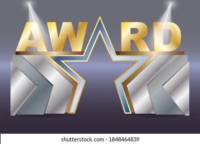 3d gate entrance star element decoration with text award and spotlight for event exhibition. Vector editable isolated.