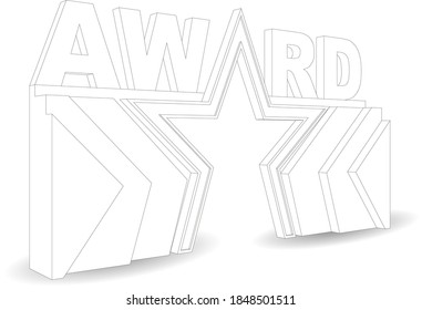 3d gate entrance star element decoration with text award for event exhibition. Vector editable sketch outline drawing coloring isolated.