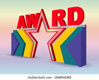 3d gate entrance star element decoration with text award for event exhibition. Vector editable isolated.