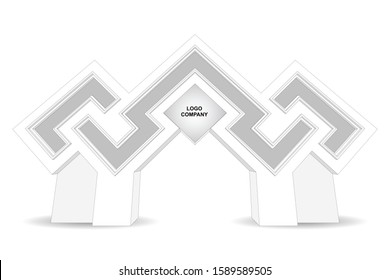 3d gate entrance triangle style with blank space logo company for event exhibition. Vector editable sketch outline drawing colorong isolated.