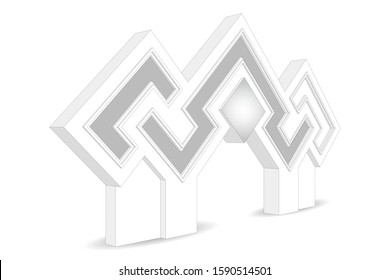 3d gate entrance triangle style with blank space logo company for event exhibition. Vector editable sketch outline drawing colorong isolated.