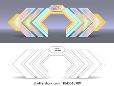 3d gate entrance tunnel digital futuristic hi-tech style with blank space logo company for event exhibition. Vector editable sketch outline drawing coloring isolated.