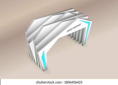 3d gate entrance tunnel hi-tech futuristic geometric style with blank space logo company and spotlight for event exhibition. Vector editable isolated.