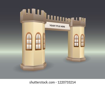 3d gate event exhibition castle style with windows and blank space for title. Vector editable.
