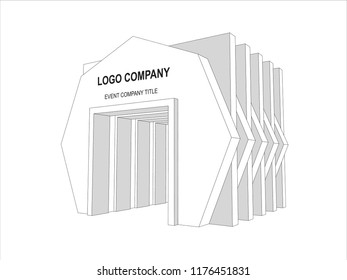 3d gate exhibition abstract style with blank space for logo company. Vector sketch outline drawing editable.