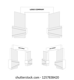 3d gate exhibition with blank space for logo company. Vector sketch outline drawing coloring editable.