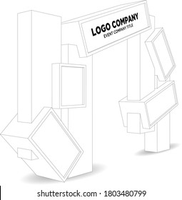 3d Gate Exhibition Box Futuristic Style With Blank Space For Logo Company. Vector Editable Sketch Outline Drawing Isolated.