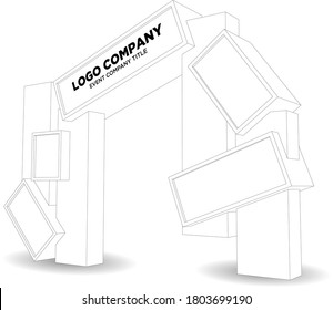 3d gate exhibition box futuristic style with blank space for logo company. Vector editable sketch outline drawing isolated.