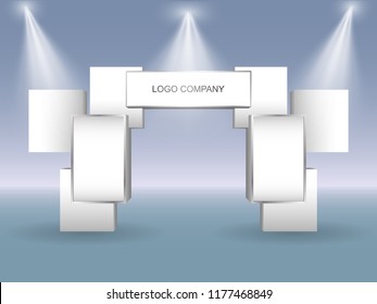 3d gate exhibition box style with space for logo company and spotlight. Vector editable.