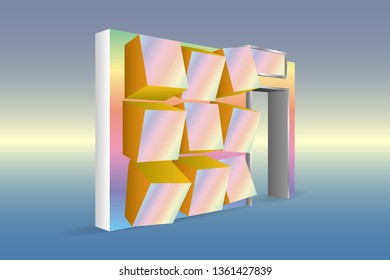 3d gate exhibition box style with blank space for logo company. Vector editable isolated.