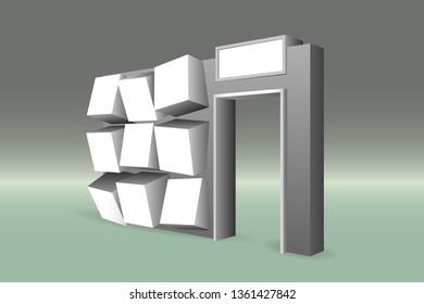 3d gate exhibition box style with blank space for logo company. Vector editable isolated.