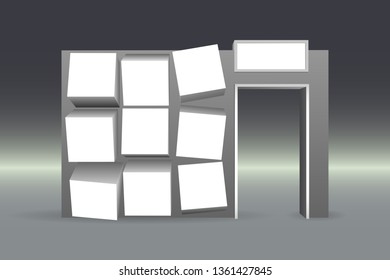 3d gate exhibition box style with blank space for logo company. Vector editable isolated.