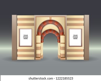 Estilo islámico de exhibición 3d con espacio en blanco para la imagen. Dibujo esquemático del vector editable.