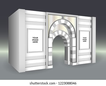 3d gate exhibition islamic style with blank space for image. Vector editable.